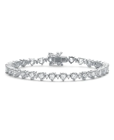 Sterling Silver White Gold Plated Alternating Round Cubic Zirconia Tennis Bracelet