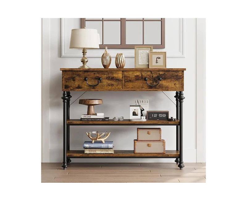 gaomon Console Tables for Entryway, Small Entryway Table with 2 Drawers, Narrow Console Table with Storage Shelves for Living Room, Hallway Table