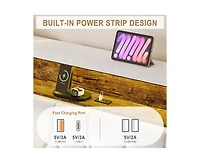 gaomon Full Velvet Upholstered Bed Frame with Storage Headboard and Built-in Charging Station, Smart Led Lights and Nailhead Trim Wingback, Wood Slats