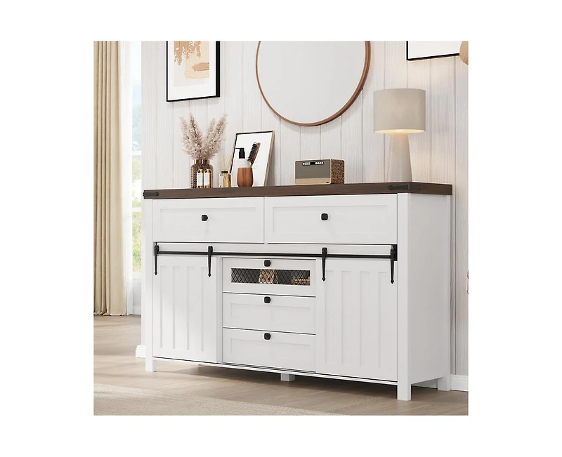 gaomon Farmhouse Buffet Cabinet, Sideboard Storage Cabinet with 5 Drawers and Sliding Barn Doors