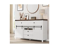 gaomon Farmhouse Buffet Cabinet, Sideboard Storage Cabinet with 5 Drawers and Sliding Barn Doors