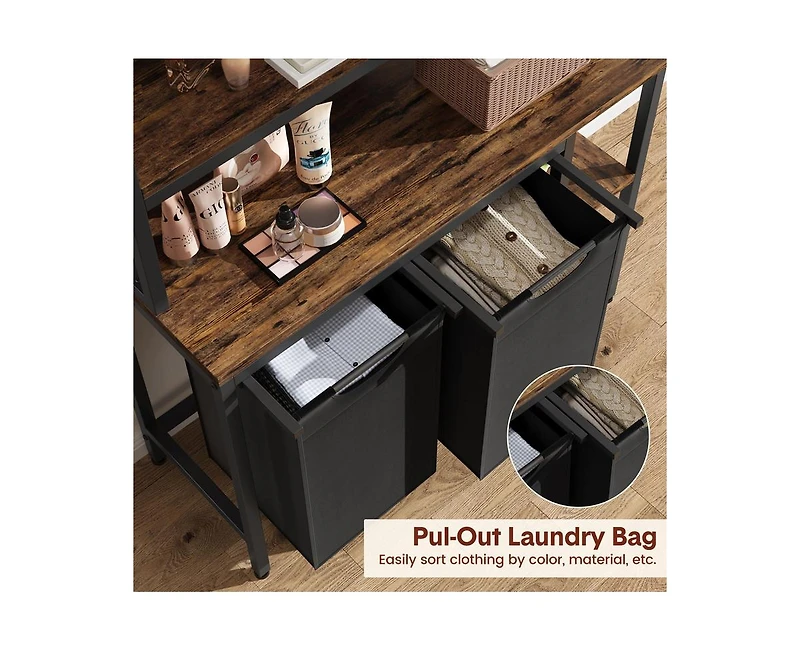 gaomon Laundry Basket,Laundry Hamper 2 Section with Side Shelves,3 Tiers Laundry Sorter with 2 Pull-Out and Removable Laundry Bags