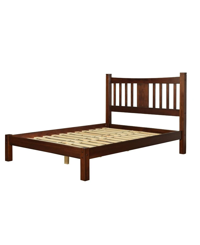 Solid Wood Farmhouse Bed Frame – Platform Design with Built-In Headboard, No Box Spring Required