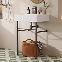 DeerValley Ceramic White Rectangular Single Faucet Hole 24 in Console Bathroom Sink with Overflow