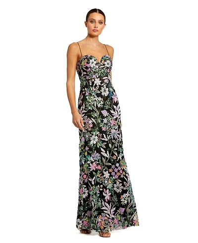 Mac Duggal Women's Multicolor Embroidered Bustier Trumpet Gown