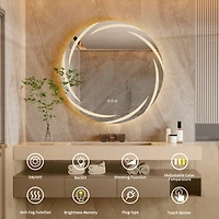 Wisfor Lighted Round Mirror: Modern Wall-mounted Bathroom Mirror with 3 Color Temperature, Anti-fog