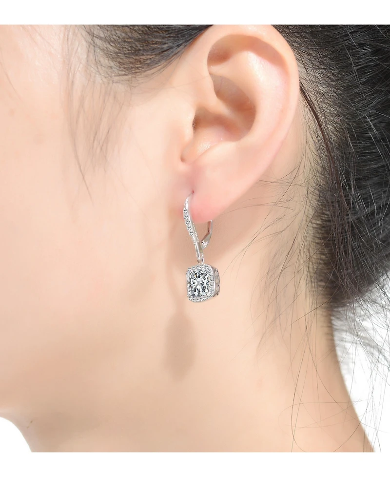 Sterling Silver with Clear Round and Radiant Cubic Zirconia Drop Earrings