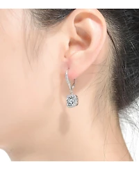 Sterling Silver with Clear Round and Radiant Cubic Zirconia Drop Earrings