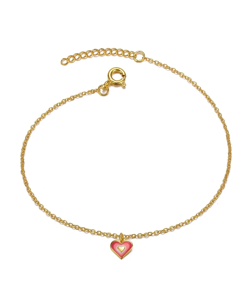 GiGiGirl Sterling Silver 14K Gold Plated Red & Pink Enamel Halo Heart Charm Bracelet