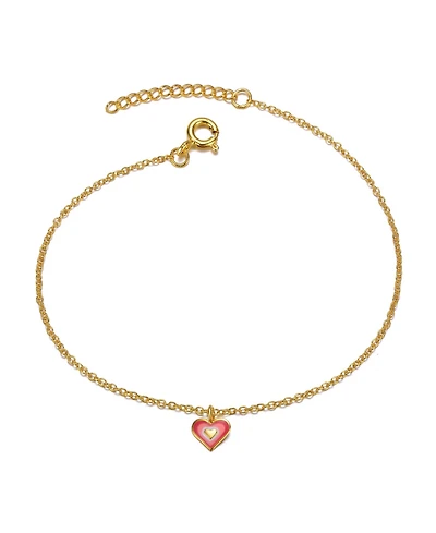 GiGiGirl Sterling Silver 14K Gold Plated Red & Pink Enamel Halo Heart Charm Bracelet