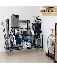 Gymax Extra Large Golf Bag Storage Organizer for Garage Fits 2 Golf Bags & Accessories