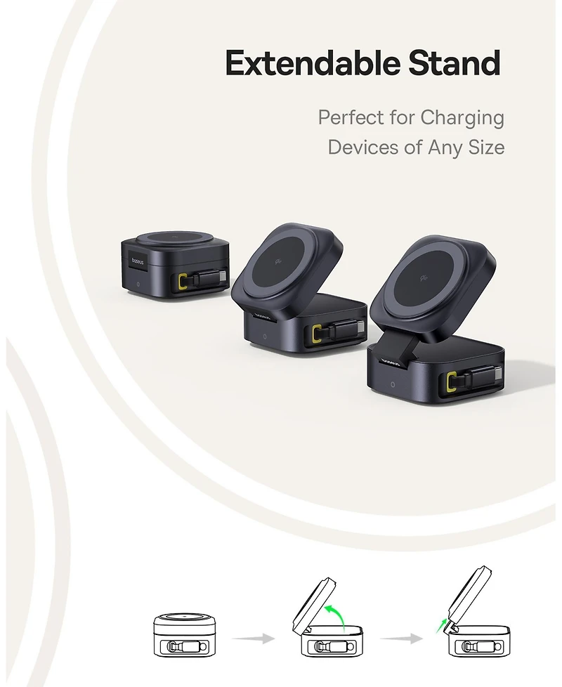 Baseus PicoGo Charging Station Qi2 67W Magnetic Charger Stand Wireless Charger with Retractable Cable