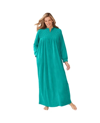Only Necessities Women's Plus Size Smocked Velour Long Robe