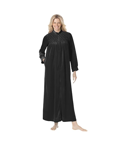 Only Necessities Women's Plus Smocked Velour Long Robe