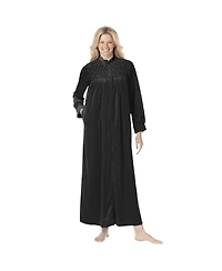 Only Necessities Women's Plus Smocked Velour Long Robe
