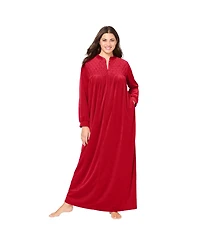 Only Necessities Women's Plus Size Smocked Velour Long Robe
