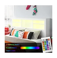 Storage Bookcase Headboard with Led Lights – Wood Grain Finish and Open Shelves for Nighttime Essentials