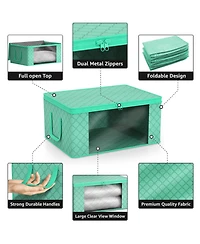 Sorbus 6 Pack Medium Foldable Clothes Storage Bags with Clear Window, Zipper Lid and Carry Handles - for Organizing Bedroom, Closet, Home (Teal)