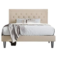 Platform Bed With Adjustable Headboard X2013 Upholstered Frame Wood Slats Modern Low Profile Design