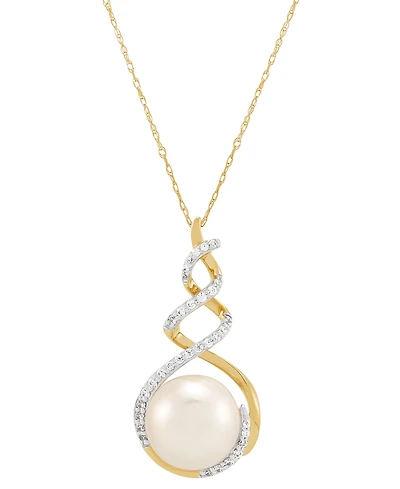 Honora Cultured Ming Pearl (11mm) & Diamond (1/5 ct. t.w.) Swirl 18" Pendant Necklace in 10k Gold