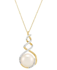 Honora Cultured Ming Pearl (11mm) & Diamond (1/5 ct. t.w.) Swirl 18" Pendant Necklace in 10k Gold