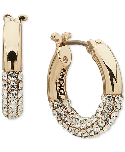 Dkny Gold-Tone Extra-Small Half-Pave Hoop Earrings, 0.4"