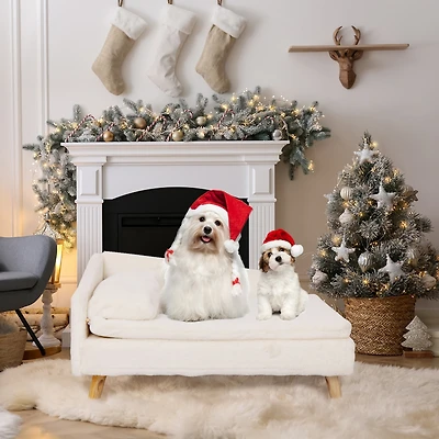 Bingopaw L Shape Dog Sofa Bed Rubber Wood Legs with Cushion Mat Pillow Cat Chaise Stool