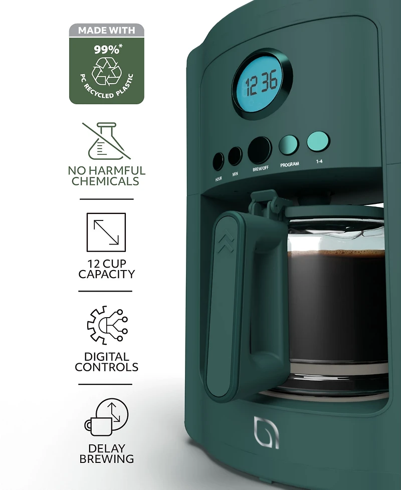 Willow Kitchen 12 Cup Coffee Maker – Programmable Brewing Options with Timer, Beautiful Design, Glass Pot