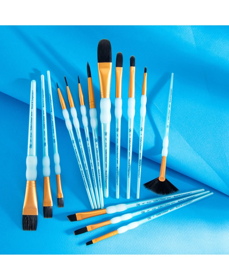 Royal & Langnickel Crafter's Choice Synthetic Black Taklon Paint Brushes, 15pc