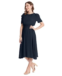 London Times Women's Shirred Jewel-Neck Midi Dress