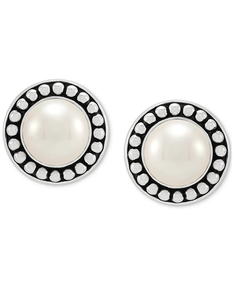 Cultured Freshwater Pearl (9-1/2mm) Framed Stud Earrings in Sterling Silver