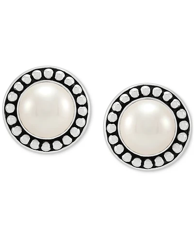 Cultured Freshwater Pearl (9-1/2mm) Framed Stud Earrings in Sterling Silver
