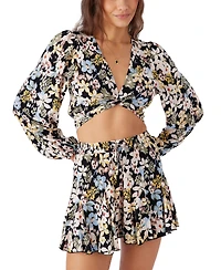 O'Neill Juniors' Livvie Printed Long-Sleeve Crop Top