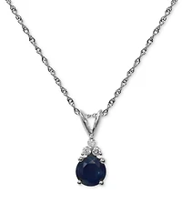 Sapphire (1 ct. t.w.) & Diamond (1/20 ct. t.w.) Pendant Necklace in 14k White Gold, 16" + 2" extender