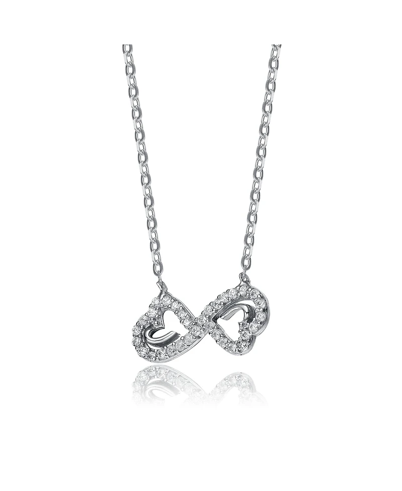 Sterling Silver White Gold Plated Cubic Zirconia Dainty Bow Neckalce