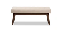 Baxton Studio Elia Mid-Century Modern Walnut Wood Light Beige Fabric Button-Tufted Bench