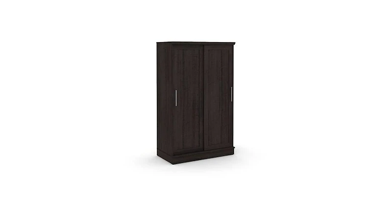 Barn Door Style Wardrobe Cabinet – Farmhouse Armoire with Garment Rod and Shelves for Stylish Bedroom Storage