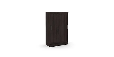Barn Door Style Wardrobe Cabinet – Farmhouse Armoire with Garment Rod and Shelves for Stylish Bedroom Storage