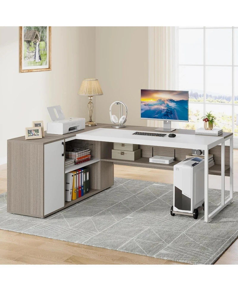 Tribesigns 71 inch Executive Desk, L Shaped Desk with Cabinet Storage, Office Shelves for Home