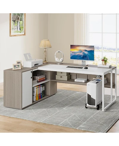 Tribesigns 71 inch Executive Desk, L Shaped Desk with Cabinet Storage, Office Shelves for Home