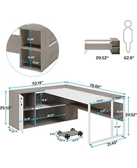 Tribesigns 71 inch Executive Desk, L Shaped Desk with Cabinet Storage, Office Shelves for Home