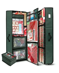 Hearth & Harbor Premium Holiday Gift Wrapping Paper Accessories Storage Organizer Box - X-Large with Wheels 2 removable Bins