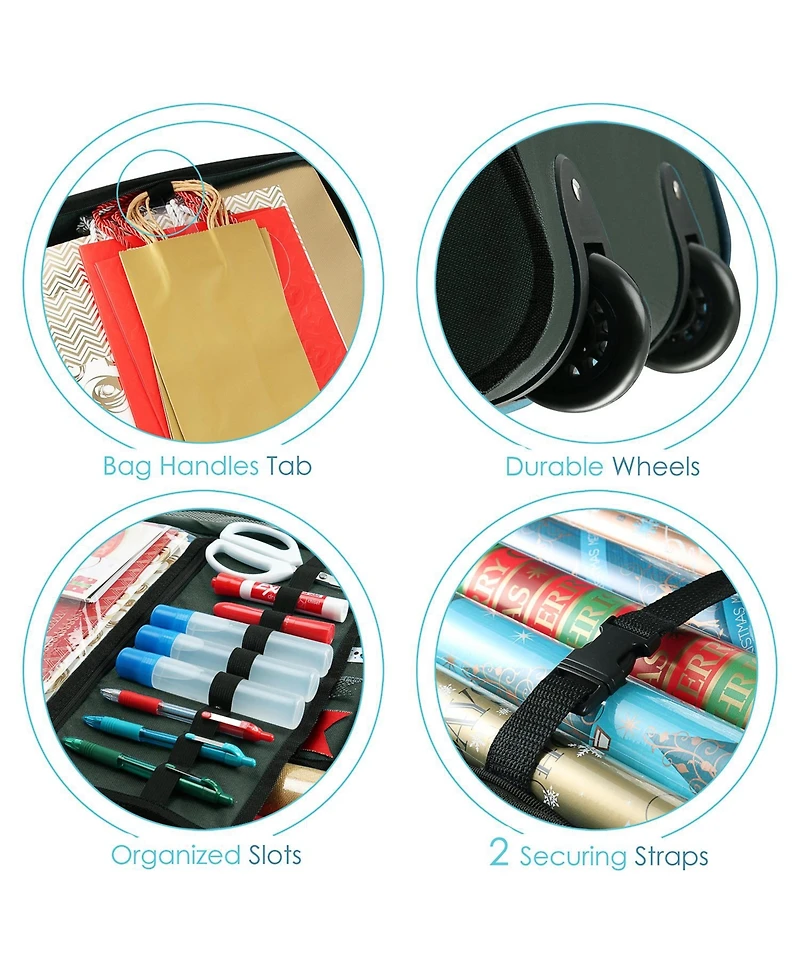 Hearth & Harbor Premium Holiday Gift Wrapping Paper Accessories Storage Organizer Box - X-Large with Wheels 2 removable Bins