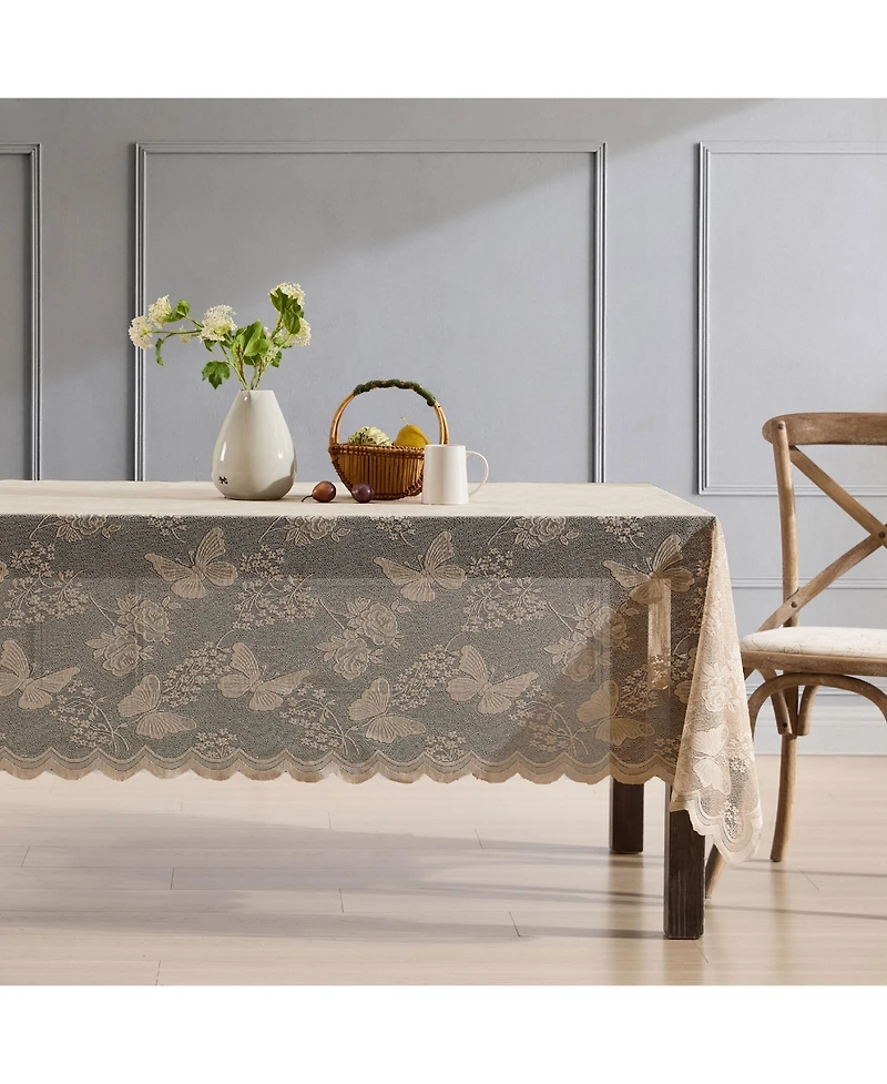 Hlc.me Butterfly Floral Lace Fabric Tablecloth, Lace Fabric Table Cloth for Rectangle Square Tables, Wrinkle Resistant