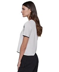 Karl Lagerfeld Paris Women's Script-Logo Short-Sleeve Sweater