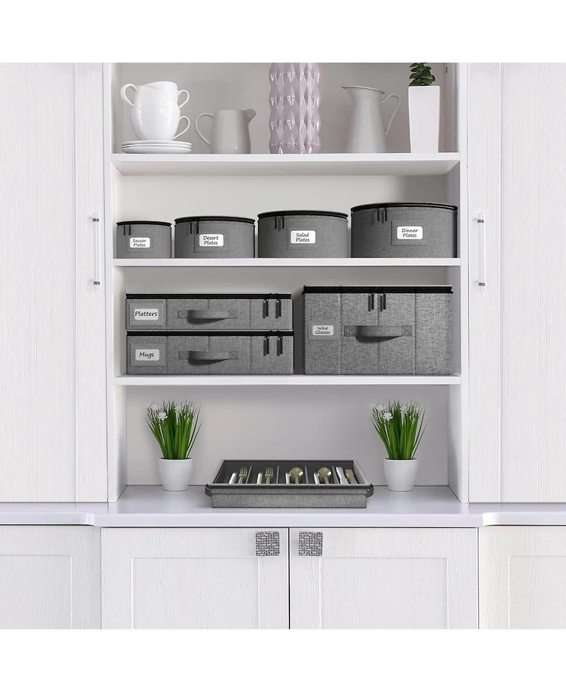 Sorbus Flatware Storage Chest with Clear Lid, Great Fabric Container Box for Organizing Utensils, Silverware, Flatware, Large Capacity, Gray