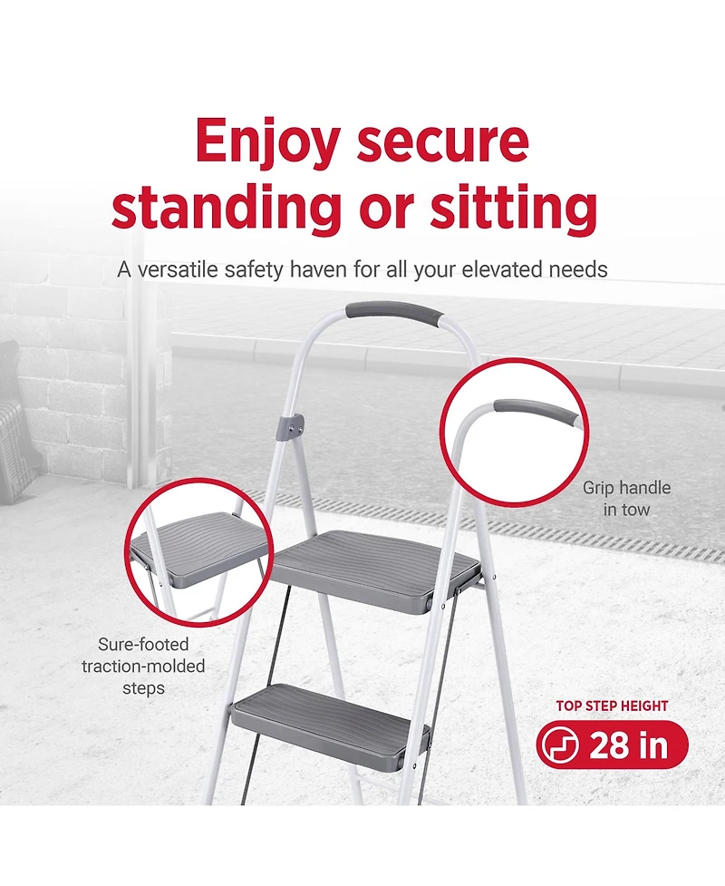 Rubbermaid 3 Step 225 Lb Capacity Folding Ladder Steel Step Stool with Hand Grip