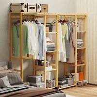 Unho Wooden Garment Rack: Coat Stand with Shelves Cabinet Clothes Storage