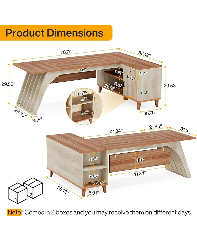Tribesigns L-Shaped Executive Office Desk, 78.74" Large Computer Desk with Drawer and Lateral File Cabinet, Home Business Workstation Set