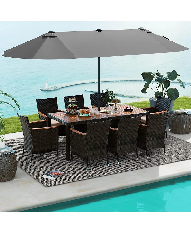 11 Pcs Patio Dining Set with 15ft Double-Sided Patio Umbrella (Base Included)